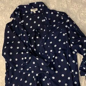 Button up blouse. Navy with white polka dots.